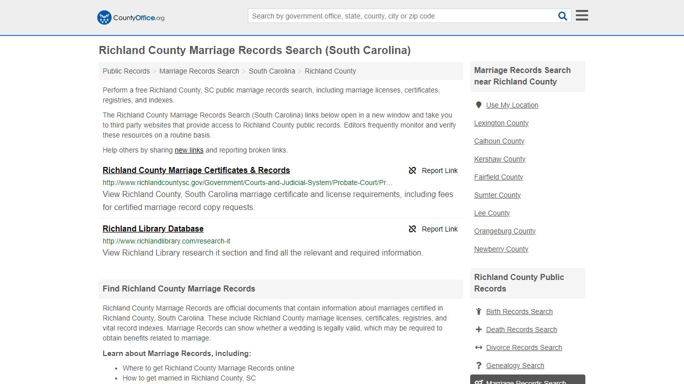 Richland County Marriage Records Search (South Carolina) - County Office